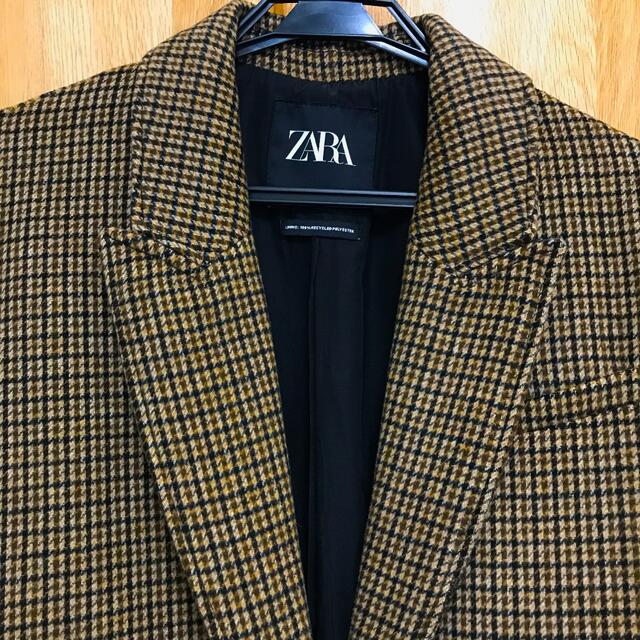 ZARA(ザラ)のZARA ザラ　チェック柄オーバーサイズコート　美品　XSサイズ　チェックコート レディースのジャケット/アウター(チェスターコート)の商品写真