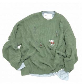 dairiku layered damage knit green(ニット/セーター)