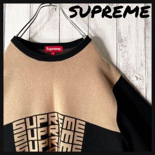 シュプリーム(Supreme)の【美品】シュプリーム supreme ロゴ リピート ニット セーター 黒.(ニット/セーター)