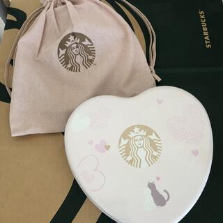 スターバックスコーヒー(Starbucks Coffee)のスターバックス韓国 菓子缶のみ 巾着付き ハート型ねこ柄(小物入れ)