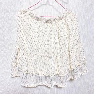 スカート 水玉 フリル Lサイズ 2段スカート クリーム色 茶色 衣類 服 お (ひざ丈スカート)