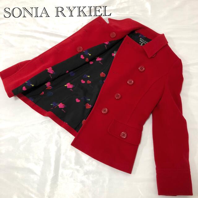 SONIA RYKIEL(ソニアリキエル)のSONIA RYKIEL/コート/ショート/アンゴラ混/赤/４０/新品/ハート柄 レディースのジャケット/アウター(ピーコート)の商品写真