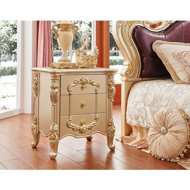 ゴールド　ベッドサイドチェスト　ナイトテーブル　アンティーク風　プリンセス家具
