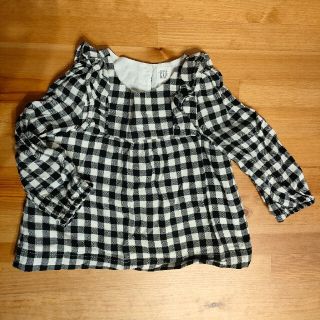 ベビーギャップ(babyGAP)の長袖シャツ　ブラウス　ギンガムチェック　モノトーン　白黒　90　ベビー服★(ブラウス)