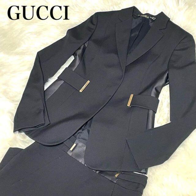 【最高級】グッチ GUCCI スカートスーツ　ウール　ブラック　金具　シルク混 | フリマアプリ ラクマ