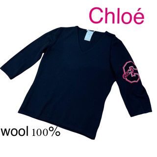 クロエ(Chloe)のクロエ　Chloe ワッペン　ロゴ　黒　カットソー　ニット　ロンT(ニット/セーター)