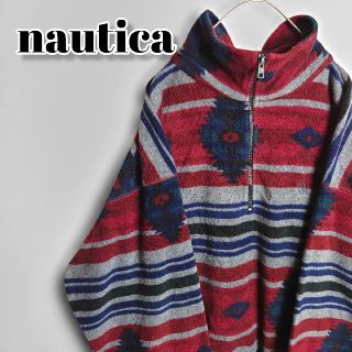 ノーティカ(NAUTICA)のノーティカ フリースハーフジップ  ワンポイント刺繍ロゴ old 赤 幾何学模様(スウェット)