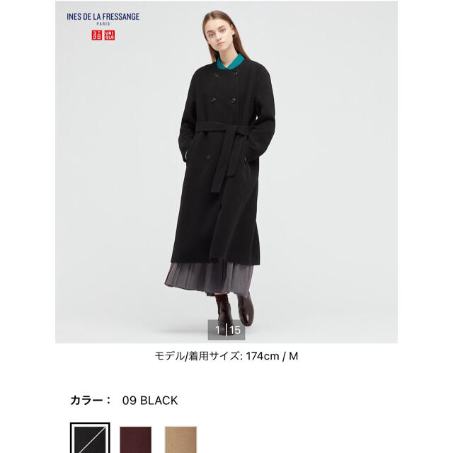 UNIQLO(ユニクロ)のユニクロ　売り切れ　ダブルフェイスコート　黒　Lサイズ レディースのジャケット/アウター(ロングコート)の商品写真