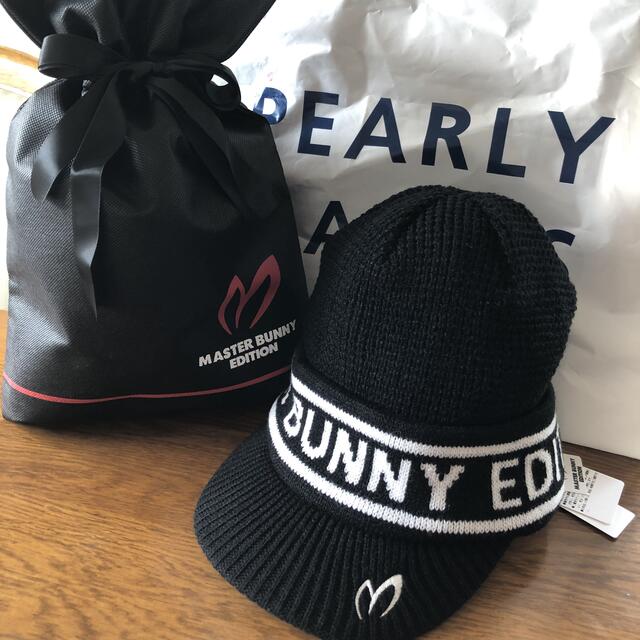 【限定価格セール！】 PEARLY GATES - Master Bunny Edition ツバ付き ニット キャップ ブラック ニット帽/ビーニー