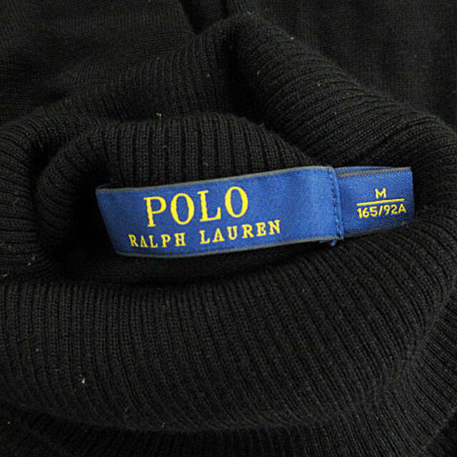 POLO RALPH LAUREN(ポロラルフローレン)のポロ ラルフローレン ニット ワンピース ひざ丈 長袖 異素材 タートル 黒 M レディースのワンピース(ひざ丈ワンピース)の商品写真