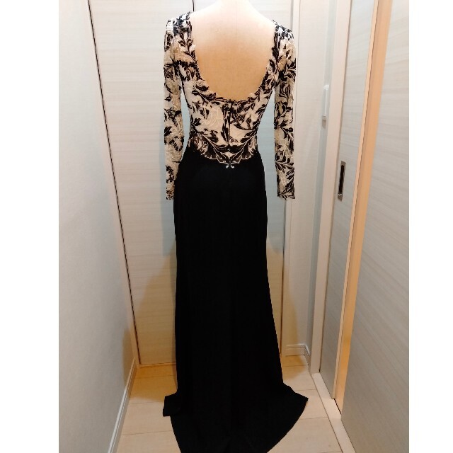 新品 Tadashi Shoji 総レース ブラックベージュ ロングドレス