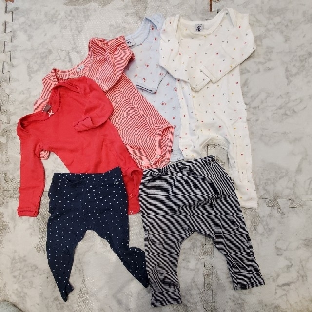 PETIT BATEAU(プチバトー)の【PETIT BATEAU】ベビーロンパース&パンツ等6点セット キッズ/ベビー/マタニティのベビー服(~85cm)(肌着/下着)の商品写真