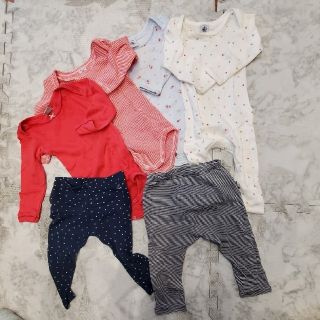 プチバトー(PETIT BATEAU)の【PETIT BATEAU】ベビーロンパース&パンツ等6点セット(肌着/下着)