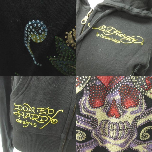 Ed Hardy(エドハーディー)のエドハーディー パーカー ジャケット ジップアップ ビジュー ロゴ刺繍 髑髏 S レディースのトップス(パーカー)の商品写真