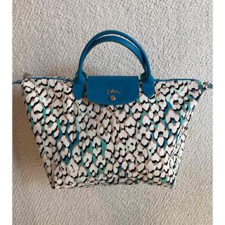 ロンシャン(LONGCHAMP)のロンシャン　プリアージュ　レオパード柄　M ブルー　美品(トートバッグ)