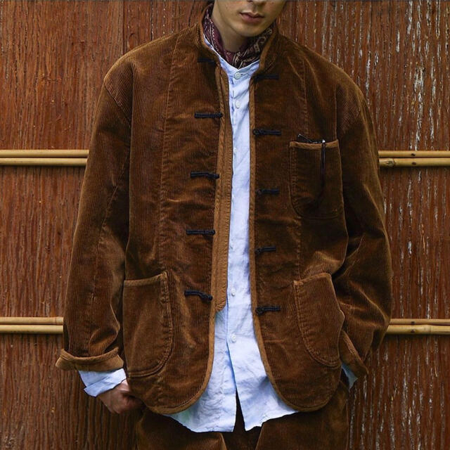 ピカル様】CORDUROY CHINESE JACKET - BROWN 大阪販売 51%OFF