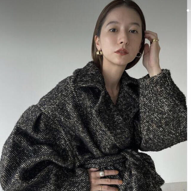 未使用タグ付き MIX LOOP TWEED BOX COAT (BLACK)