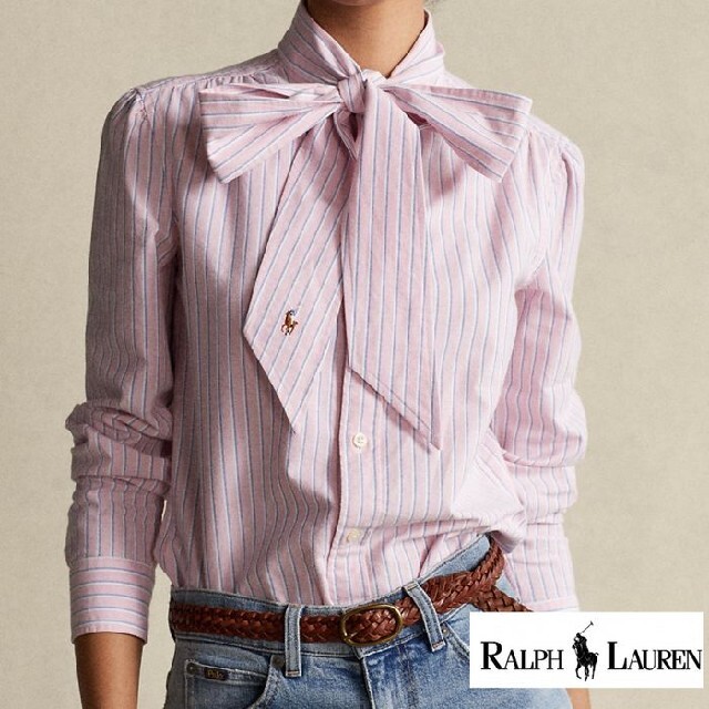 POLO RALPH LAUREN(ポロラルフローレン)のポロラルフローレンロゴ入りタイネックブラウスシャツ レディースのトップス(シャツ/ブラウス(長袖/七分))の商品写真