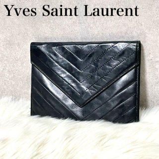 サンローラン(Saint Laurent)のイヴサンローラン    ヴィンテージ　Vステッチ　クラッチバッグ　ブラック　黒(セカンドバッグ/クラッチバッグ)