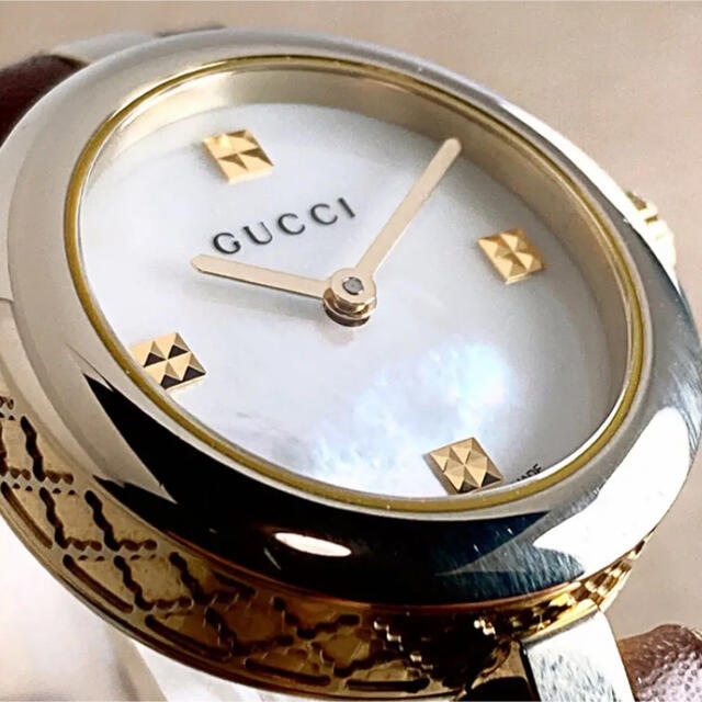 Gucci(グッチ)のGUCCI 141.5 ディアマンティッシマ ホワイトシェル腕時計 レディースのファッション小物(腕時計)の商品写真