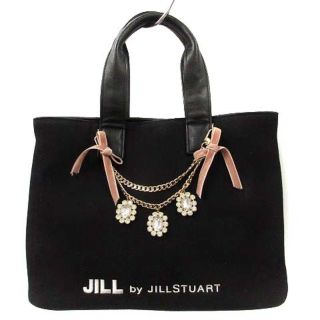 ジルバイジルスチュアート(JILL by JILLSTUART)のジルバイジルスチュアート ジュエルリボントート 切替 ロゴ ビジュー 黒(トートバッグ)