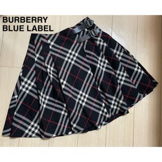 バーバリーブルーレーベル(BURBERRY BLUE LABEL)のバーバリーブルーレーベル　38  チェックスカート　黒　牛革　ノバチェック(ひざ丈スカート)