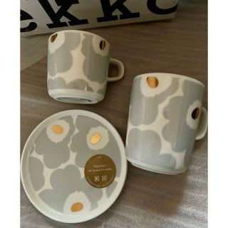 マリメッコ(marimekko)のマリメッコ marimekko ウニッコ アイシーグレー×ゴールド 3点セット(食器)