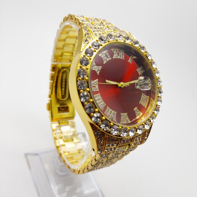 レッド　ゴールド　ブリンブリン　男女兼用　メンズ腕時計　 デイカウント　金赤 メンズの時計(腕時計(アナログ))の商品写真