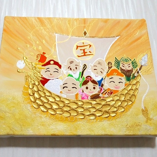 風水開運縁起物絵画*金の龍舟七福神~金雲海~福徳円満 金運 健康子宝 技