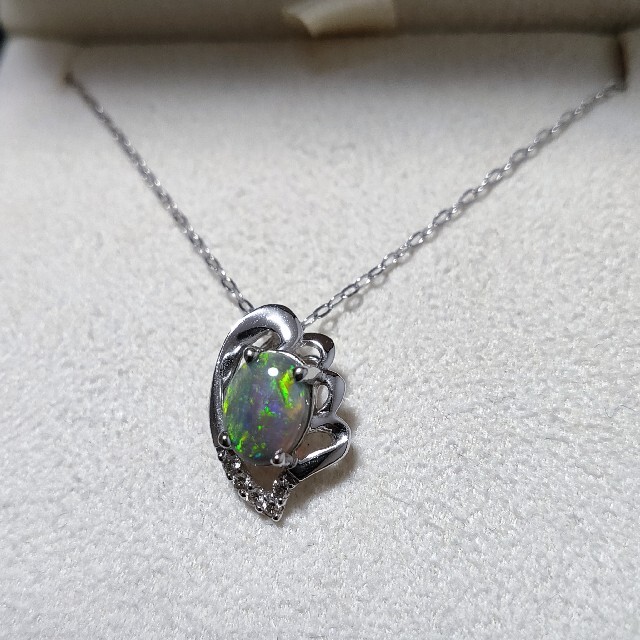 ダイヤモンド×ブラックオパール ネックレス K18WG 0.51ct 2.2g | www