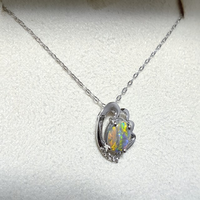 ダイヤモンド×ブラックオパール ネックレス K18WG 0.51ct 2.2g | www