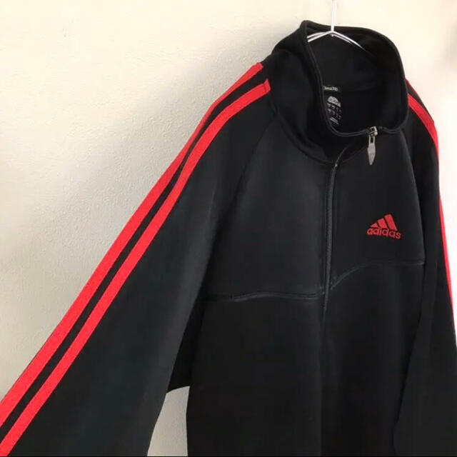 adidas アディダス ジャージ トラックジャケット 黒×赤スリーライン M