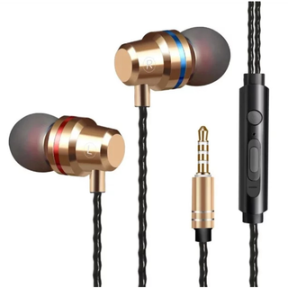 イヤホン　ゴールド　カナル　3.5mm イヤフォン 有線 マイク付き　高音質(ヘッドフォン/イヤフォン)