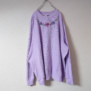 90s 刺繍スウェット パープル　Nikki ビッグサイズ(トレーナー/スウェット)