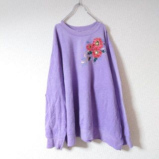 BASIC EDITION 刺繍スウェット　花柄　パープル(トレーナー/スウェット)