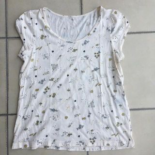 フランシュリッペ(franche lippee)の1度着用後洗濯 フランシュリッペブラック 綿混 可愛い総柄Tシャツ カットソー(カットソー(半袖/袖なし))