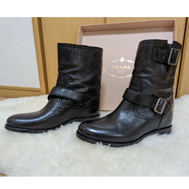 想像を超えての 鹿革 PRADA☆プラダレザーブーツ - PRADA サイズ36.5 黒 美品 23cm ブーツ