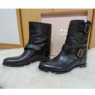 プラダ(PRADA)のPRADA☆プラダレザーブーツ 鹿革 サイズ36.5 23cm 美品 黒(ブーツ)