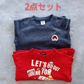 ムージョンジョン(mou jon jon)の【2点セット】ムージョンジョン車プリント&赤ホン車刺繍トレーナーセット 120(Tシャツ/カットソー)