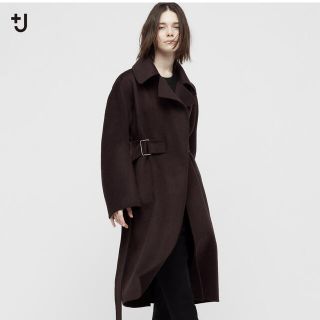 ユニクロ(UNIQLO)のカシミヤブレンドラップロングコート ブラウン プラスj +J ジルサンダー(ロングコート)