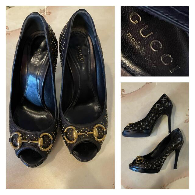グッチ ヒール 黒 パンプス GUCCI 36.5 スタッズ 正規品 www