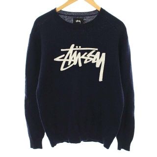 ステューシー(STUSSY)のステューシー セーター ニット ロゴ クルーネック 長袖 L 紺 ネイビー(ニット/セーター)