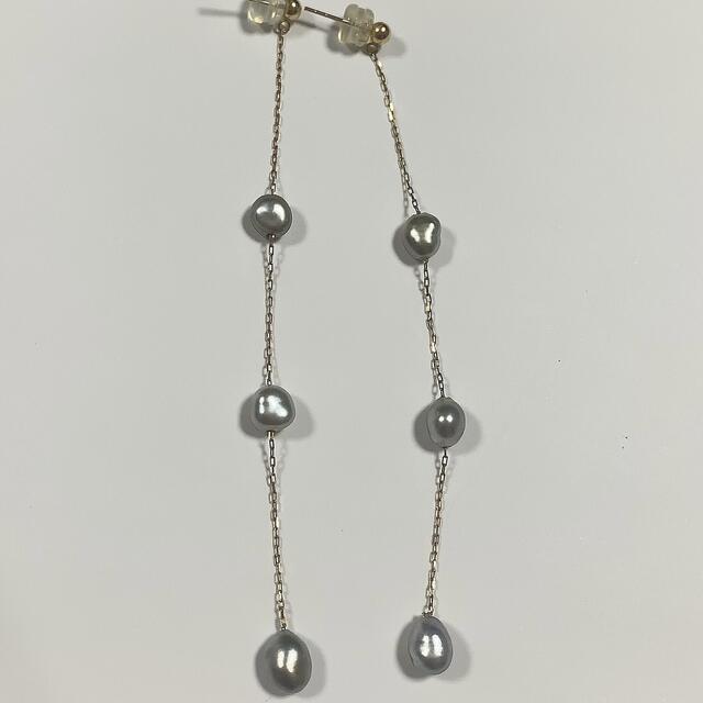 K18タヒチ黒蝶真珠 ロングピアス ケシ-