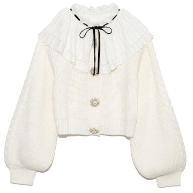 通販 送料無料  LILY STOCK♡フリルカラーニットカーディガン CANDY BROWN ニット+セーター