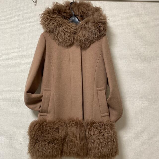 GRACE CONTINENTAL◇ファー付フードジャケット ミドル丈 グレー