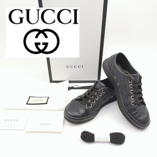 Gucci(グッチ)の【美品】GUCCI レディース　キャンバススニーカー　GG柄　ブラック レディースの靴/シューズ(スニーカー)の商品写真