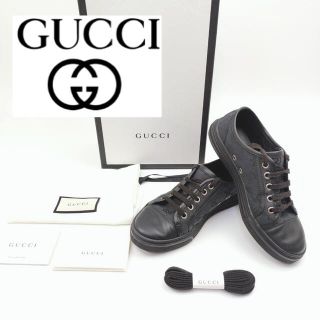 グッチ(Gucci)の【美品】GUCCI レディース　キャンバススニーカー　GG柄　ブラック(スニーカー)