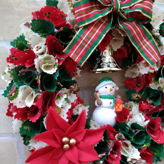 235】フラワーリース クリスマスリース 布リース ファブリックリースの 235】フラワーリース クリスマスリース 布リース ファブリックリースの