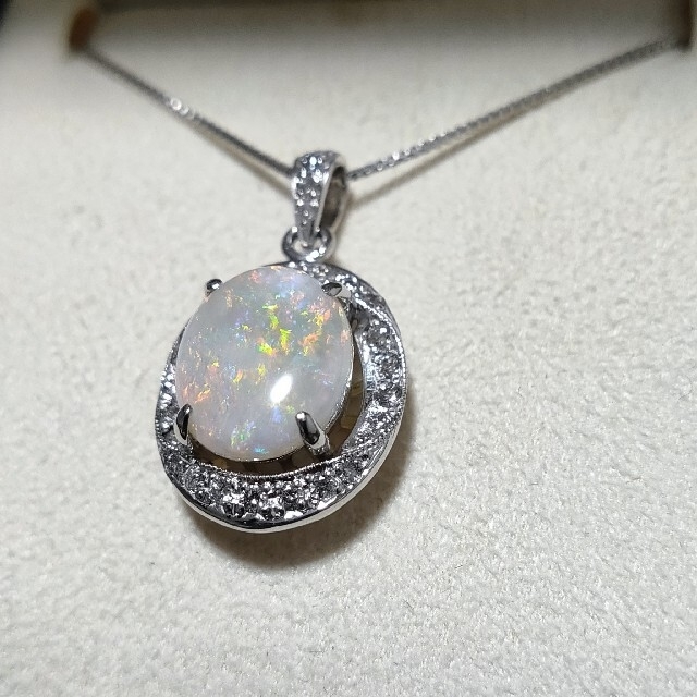 ダイヤモンド×ボルダーオパール ネックレス K18WG 2.48ct 7.4g