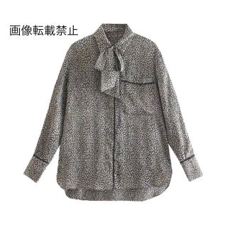 ザラ(ZARA)の🍁11月新作🍠6811◆レオパード 豹柄 リボンタイ ブラウス(シャツ/ブラウス(長袖/七分))